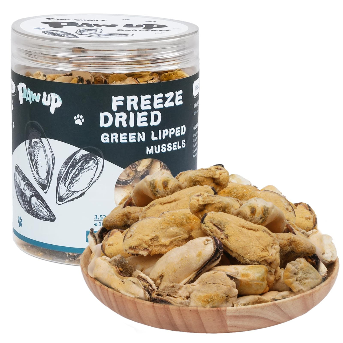 PAWUP mejillón verde deshidratado para perros, snack natural rico en omega-3