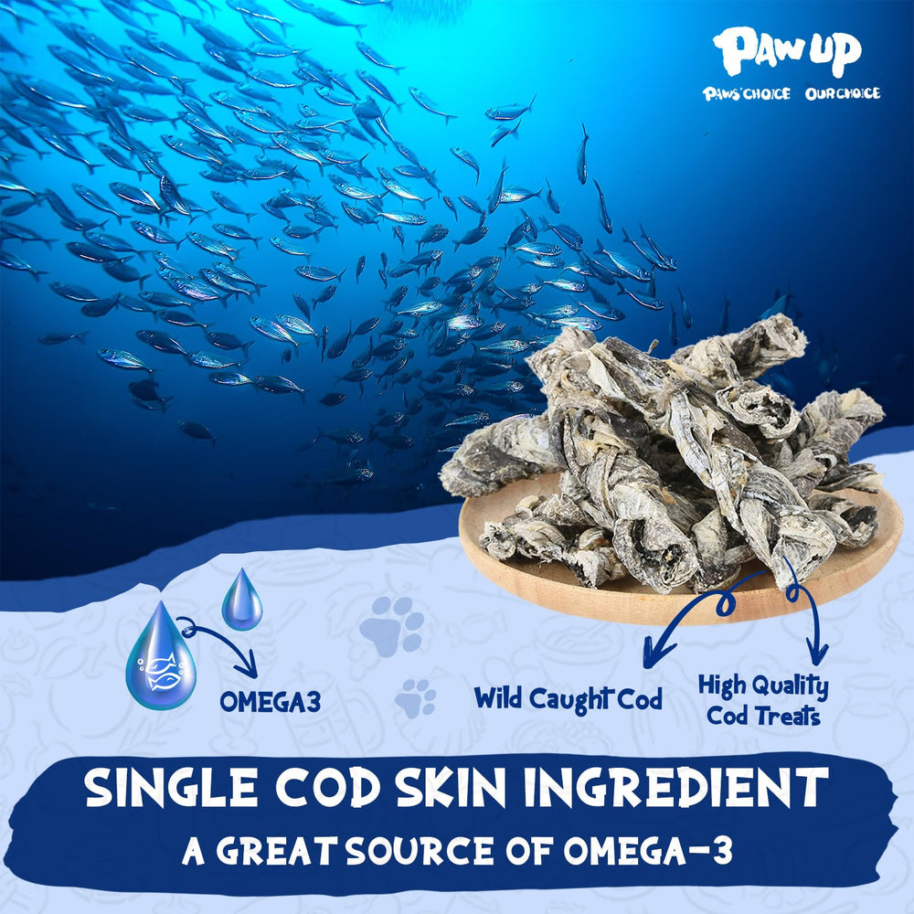 PAWUP piel de bacalao con Omega-3 para piel y pelaje saludables.