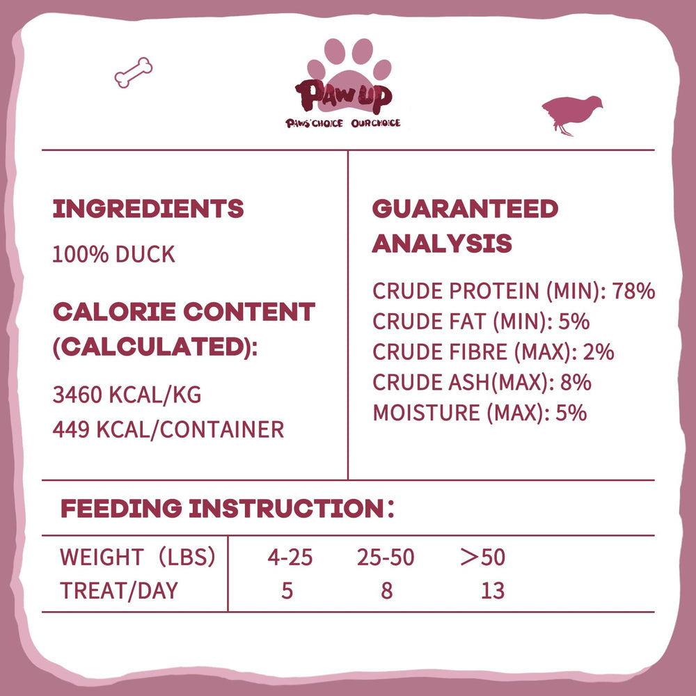 PAWUP paté de pato liofilizado: sabor natural para perros grandes.