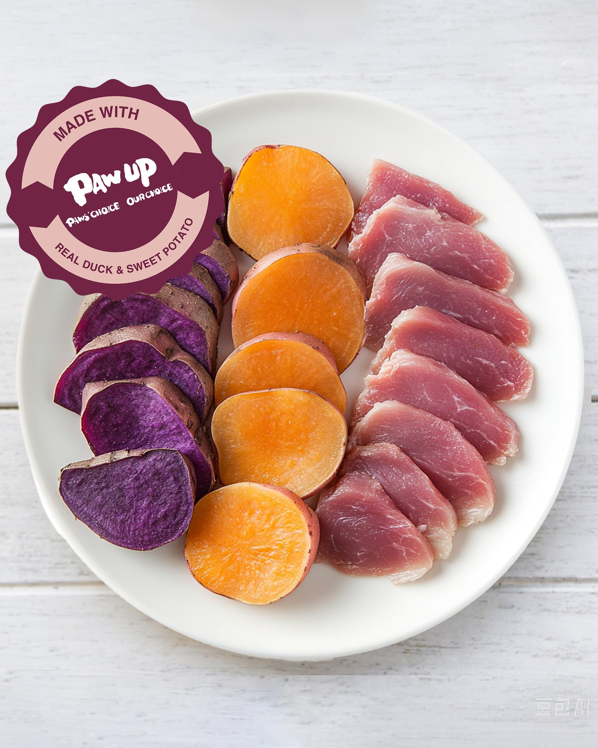 Textura masticable de pato y batata morada para perros