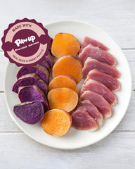 Textura masticable de pato y batata morada para perros