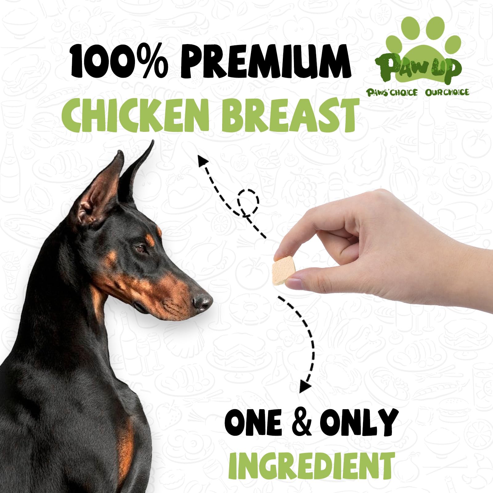 PAWUP trozos grandes de pollo liofilizado para perros.
