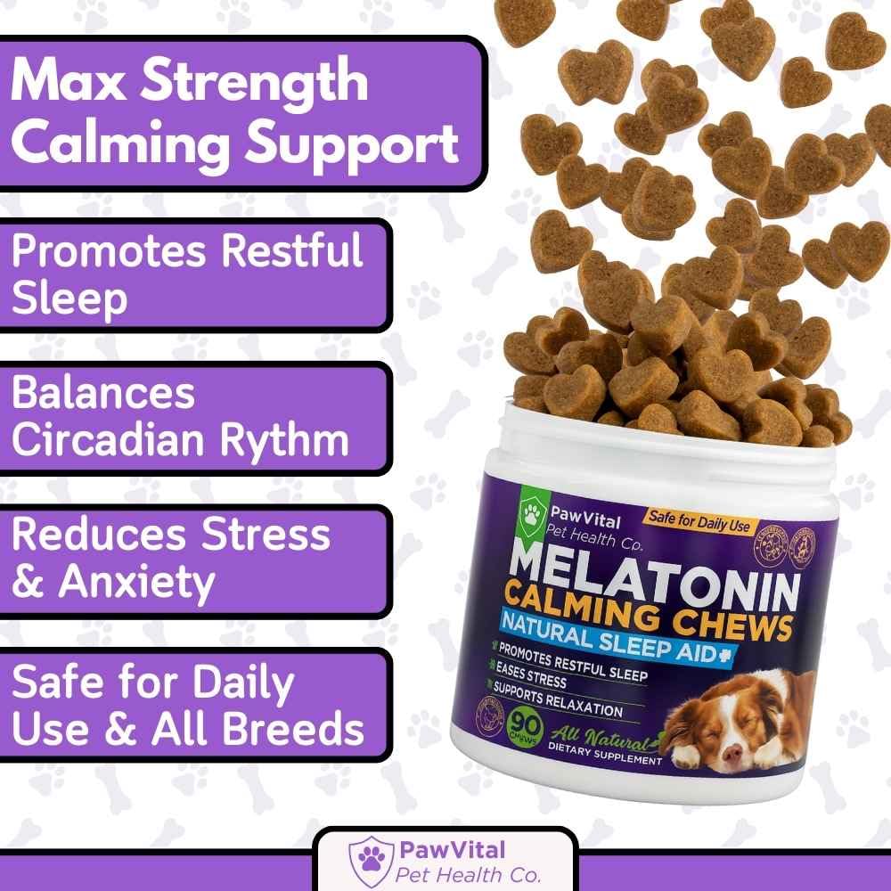 PawVital gomitas manzanilla y valeriana, pieza blanda para calma en tormentas.