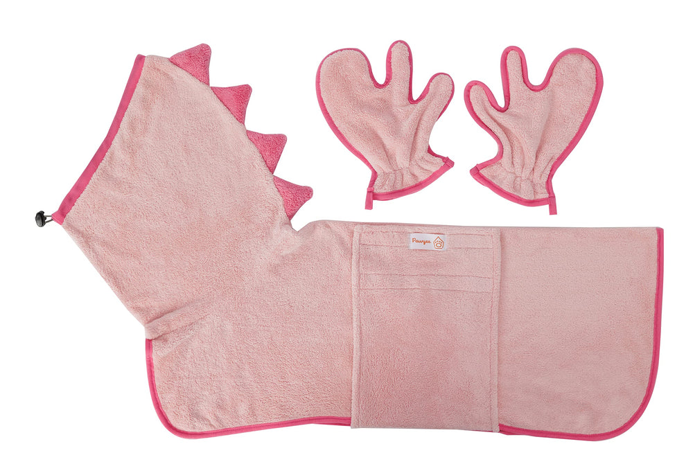Toalla Pawyee para perro dinosaurio rosa, secado rápido post baño.