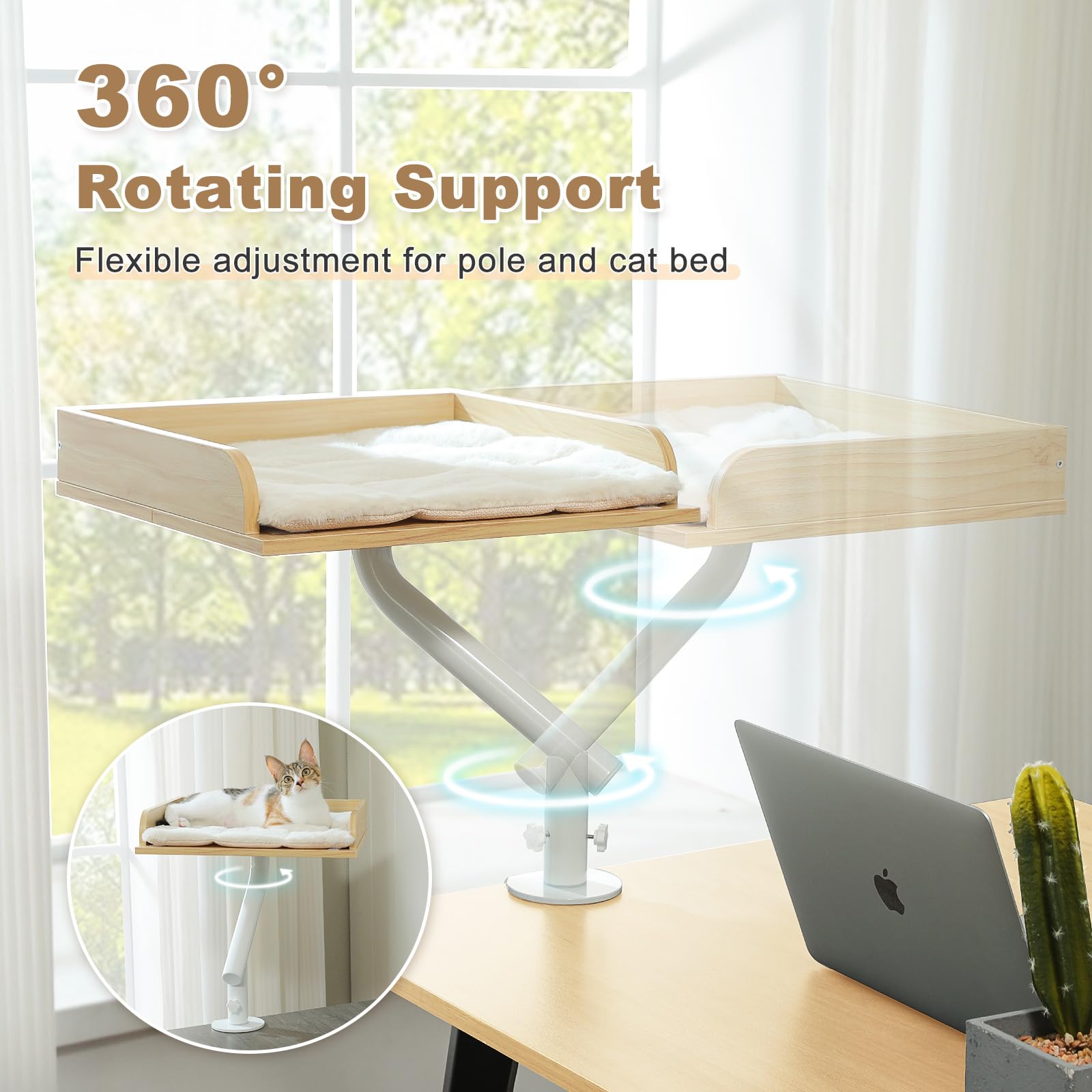 PAWZ Road Cama escritorio gato beige, cojín removible y lavable para limpieza.
