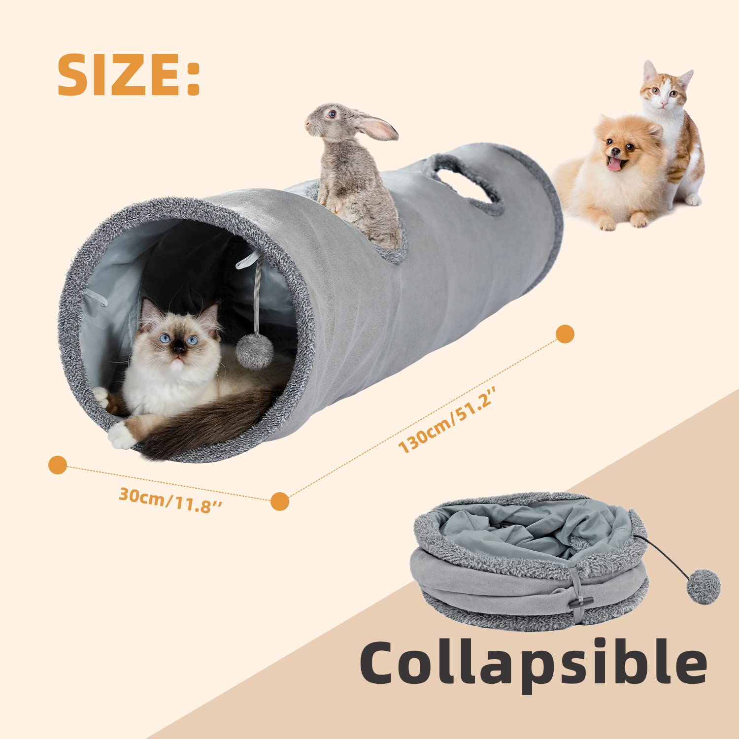 PAWZ Road tunel gato 51 pulgadas, tacto suave para juego cómodo.