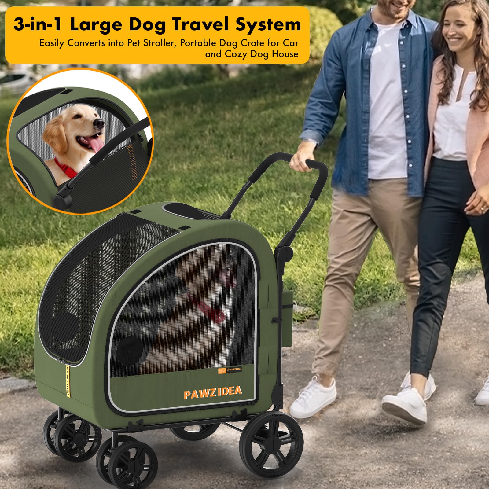 PAWZIDEA carrito para perros grandes entrada lateral con malla para ventilación.