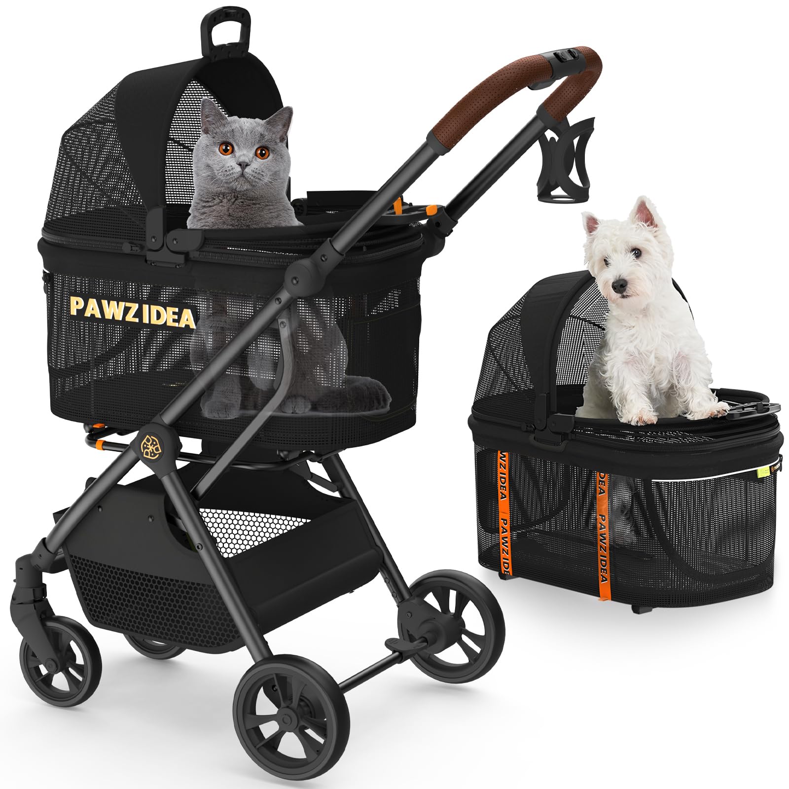 PAWZIDEA cochecito para mascotas 4 en 1 en exterior para paseos cómodos