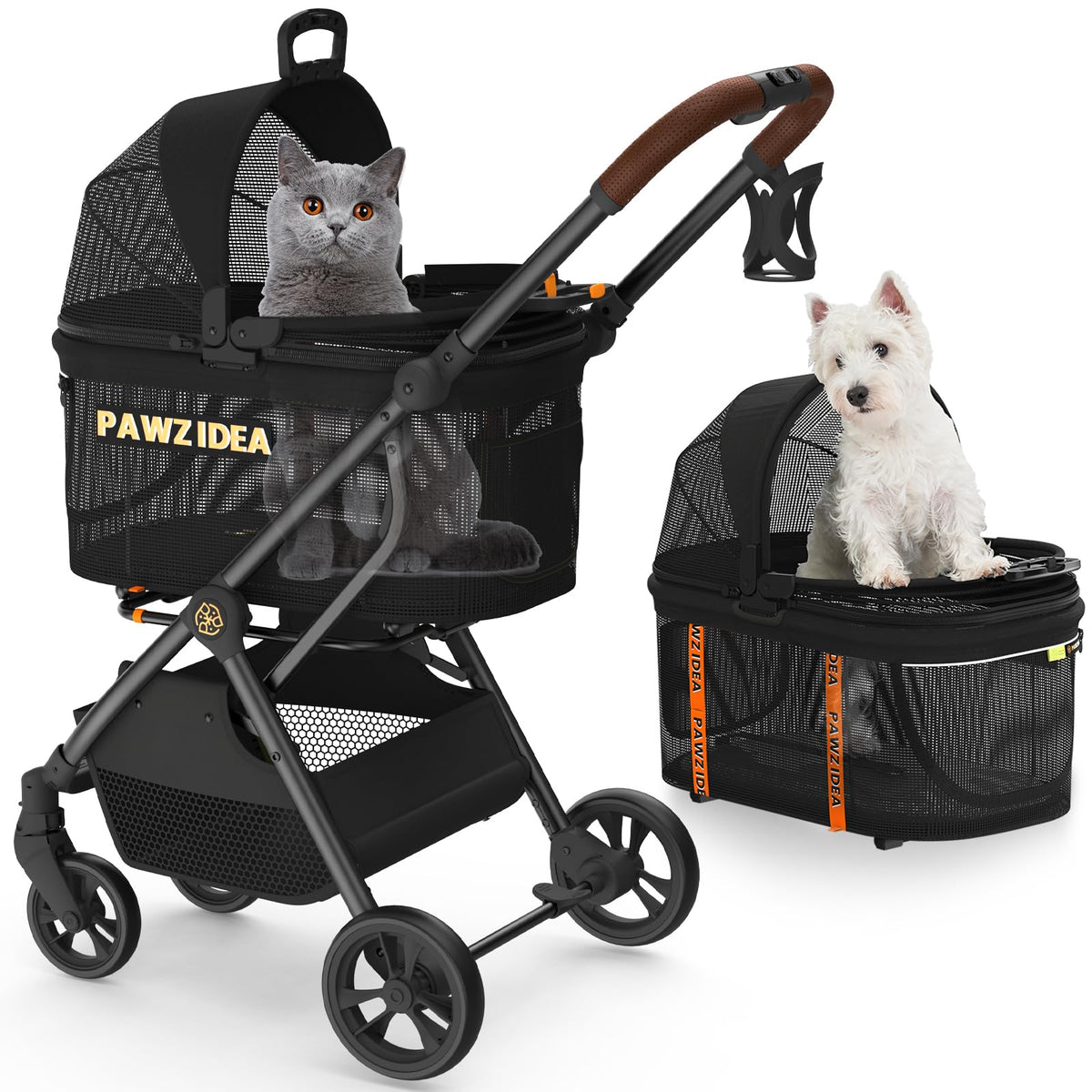 PAWZIDEA cochecito para mascotas 4 en 1 en exterior para paseos cómodos