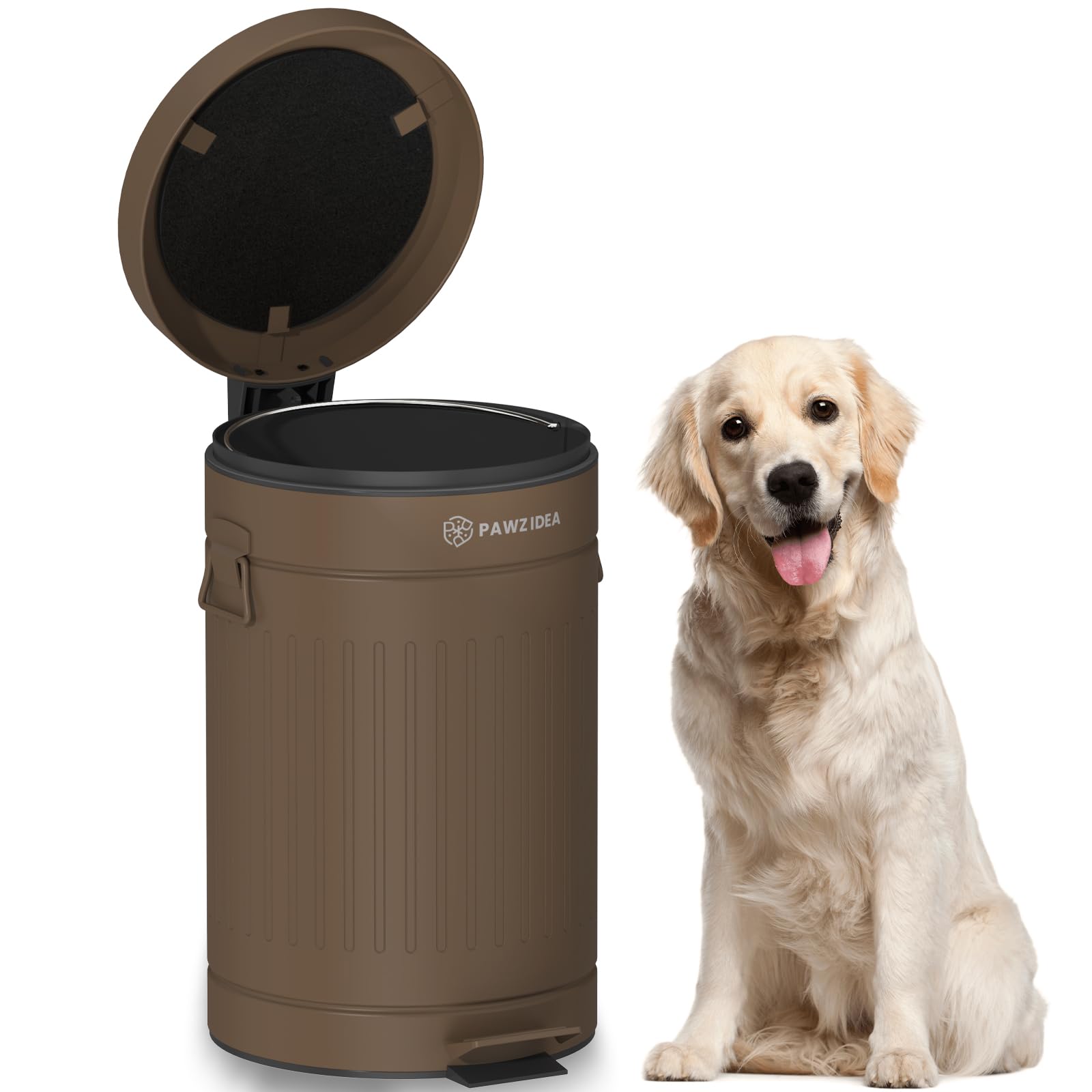 PAWZIDEA cubo exterior para desechos caninos, capacidad 3.1 galones, almacenamiento cómodo.