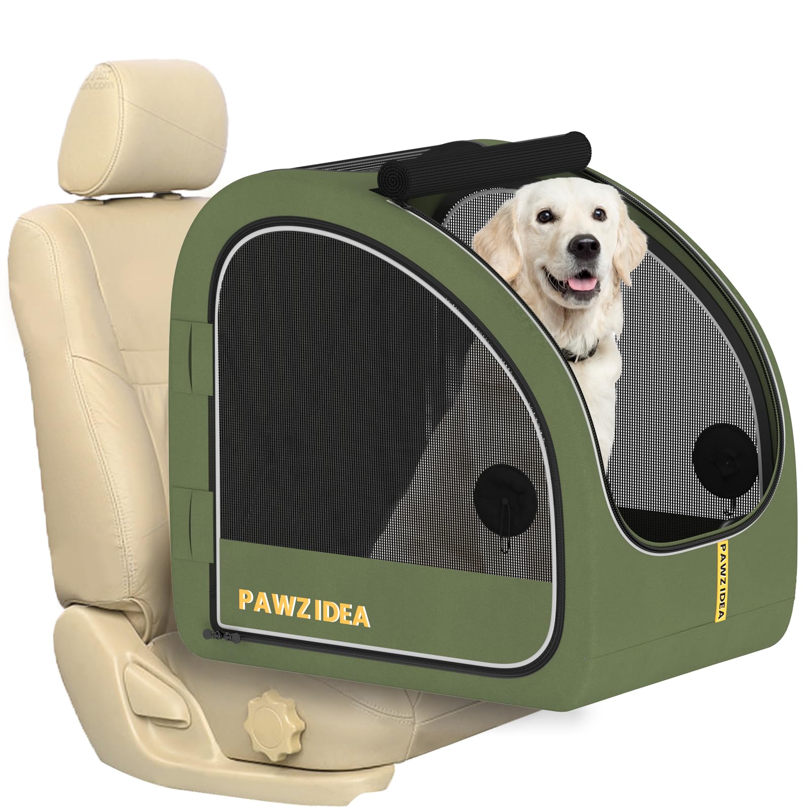 la jaula portátil pawzidea para coche ofrece amplio espacio para perros