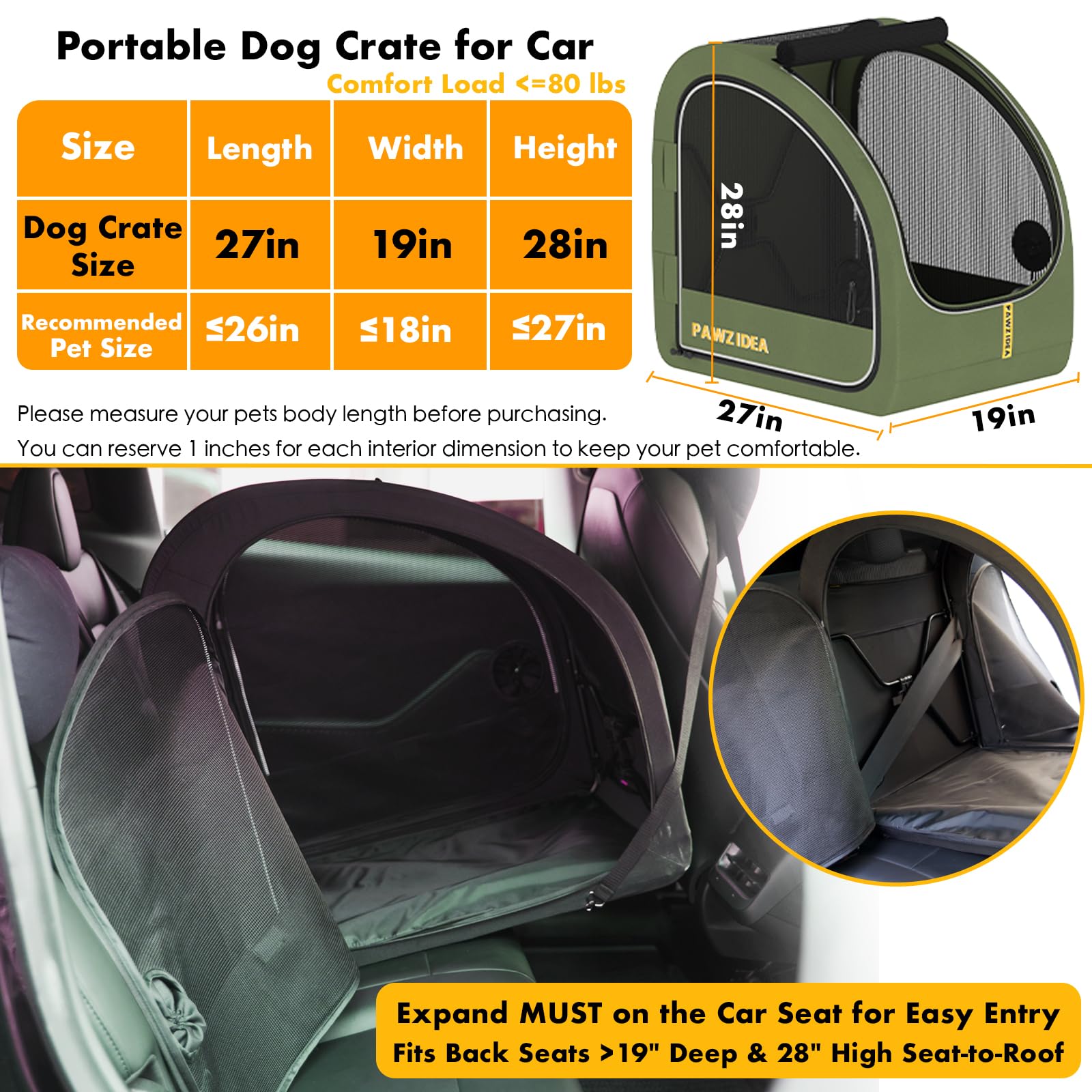 jaula pawzidea portátil para coche, plegable y fácil de guardar