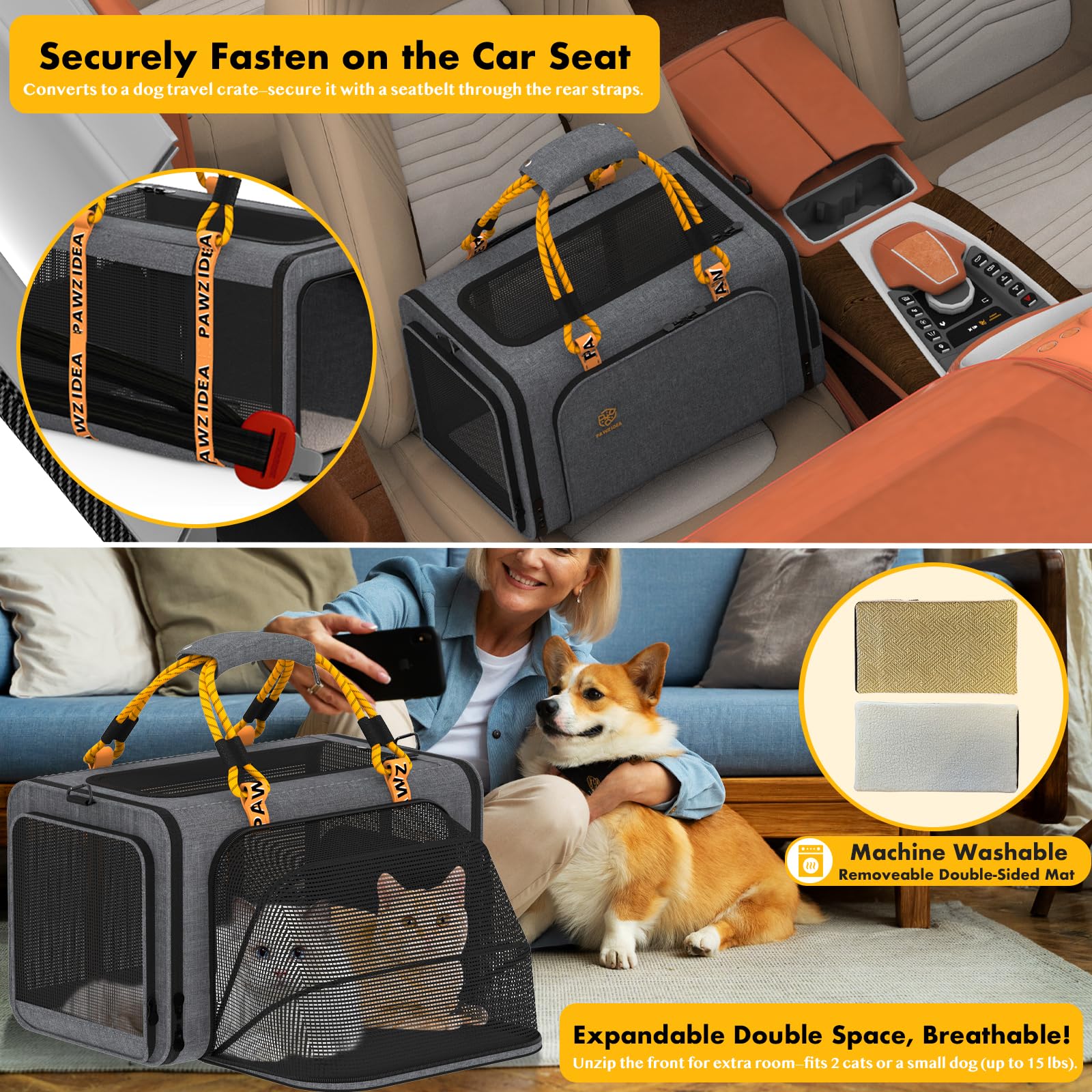 PAWZIDEA Sujeción cinturón vehículo, fijación segura en coche.