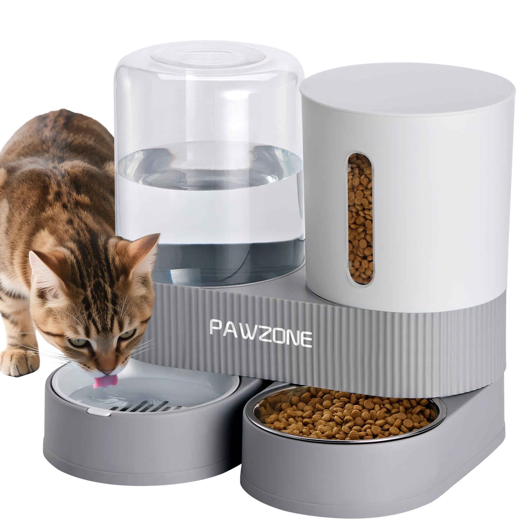 Pawzone comedero automático para gatos en acero inoxidable, alimentación estable.