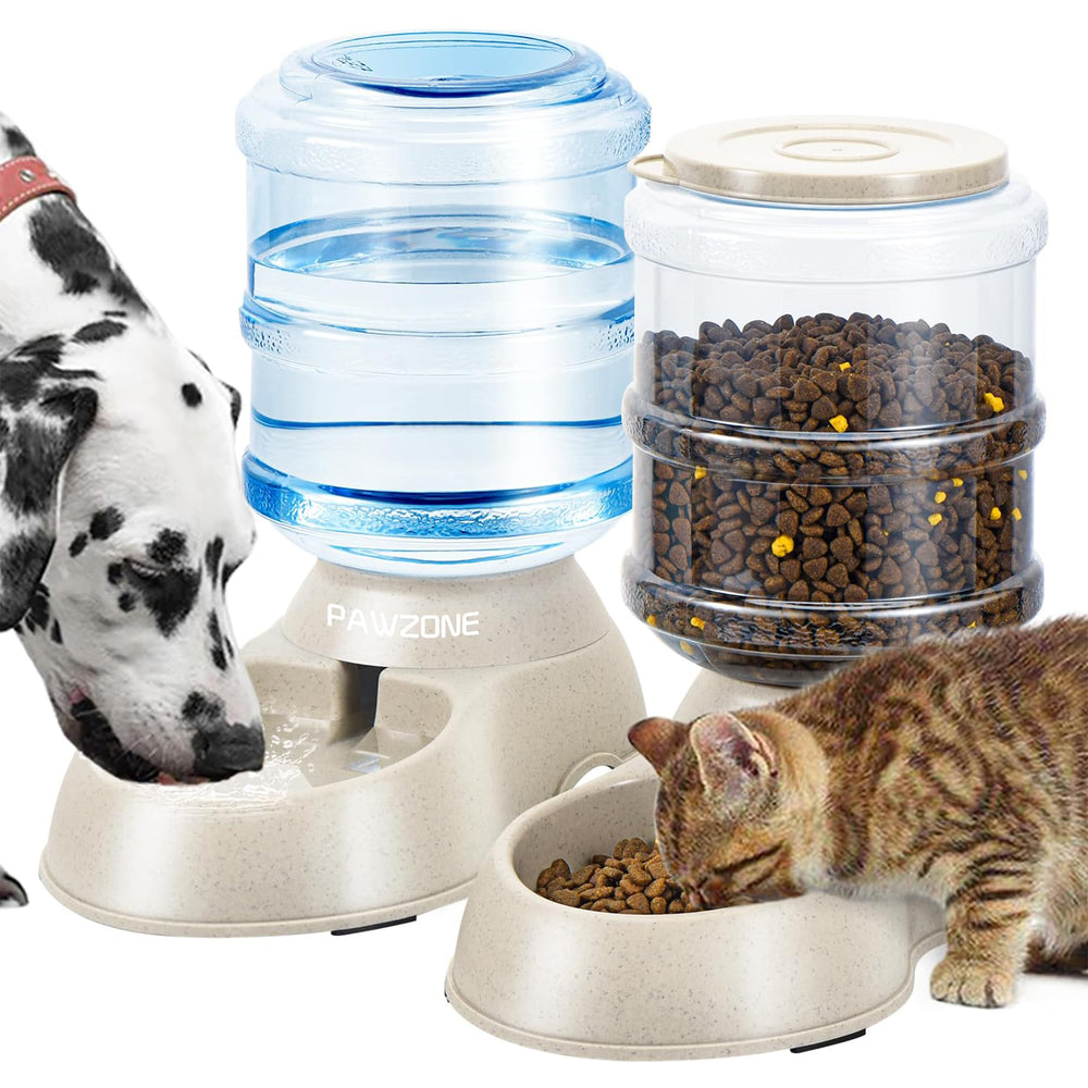 Pawzone: dos alimentadores automáticos para gatos y perros, crema, ideal para salidas largas.