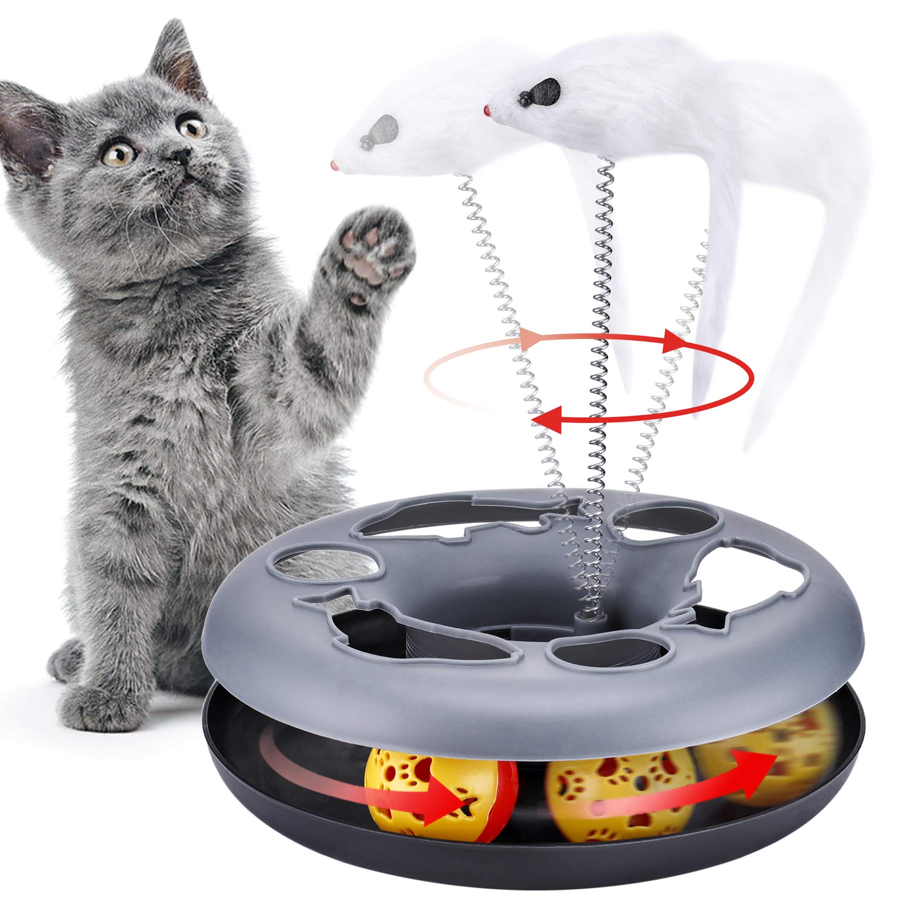 Pawzone juguete interactivo para gatos con torre de pistas, fomenta ejercicio diario.