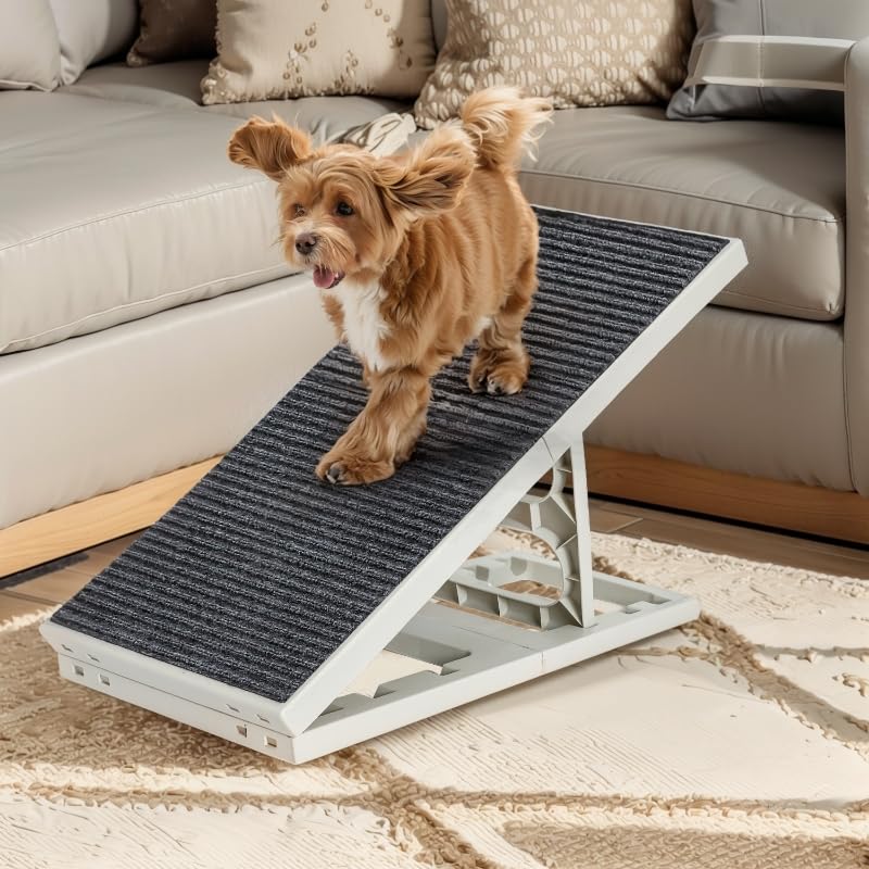 Pawzone rampa para perros con alturas ajustables ayuda a subir a la cama sin esfuerzo.