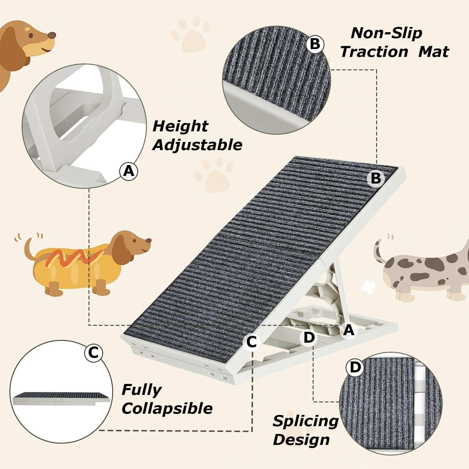 Pawzone rampa portátil para interiores, fácil de guardar debajo del sofá.