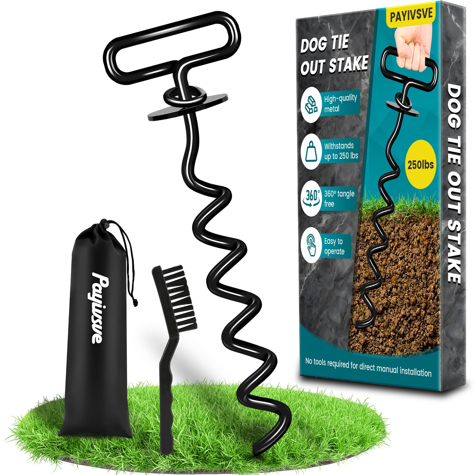 Payivsve estaca para perros con tornillo de 140 libras para jardín seguro