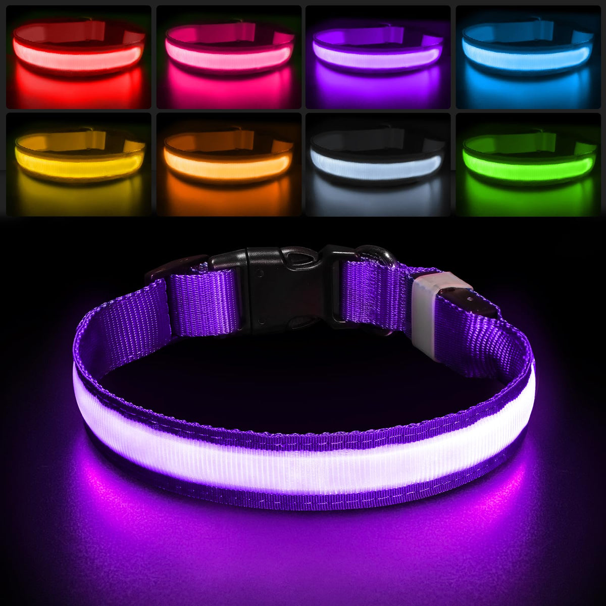 PcEoTllar collar iluminado para visibilidad nocturna.