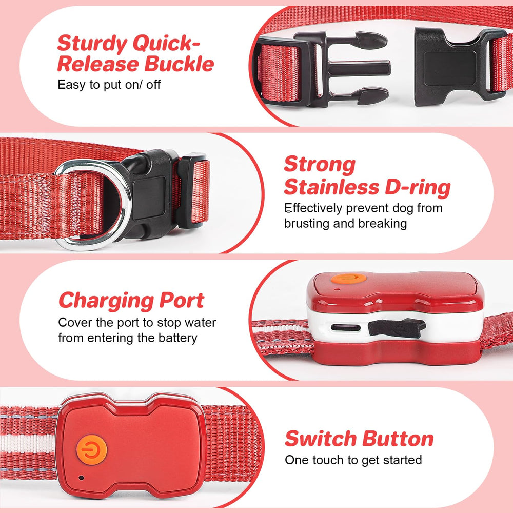 PcEoTllar collar luminoso rojo para perros, uso nocturno recomendado.