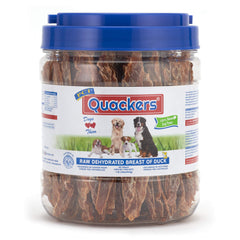 PCI Quackers envase 1 lb, snack natural para perros, fácil de almacenar.