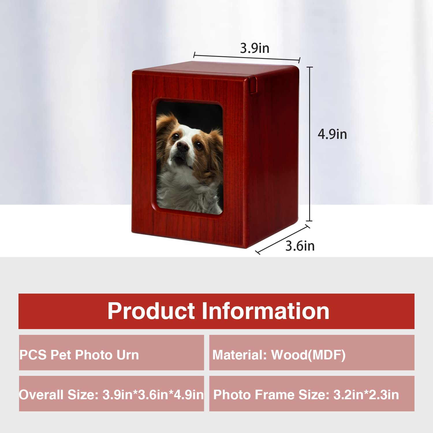 Urna de PCS para perros, madera roja y negra, aspecto elegante