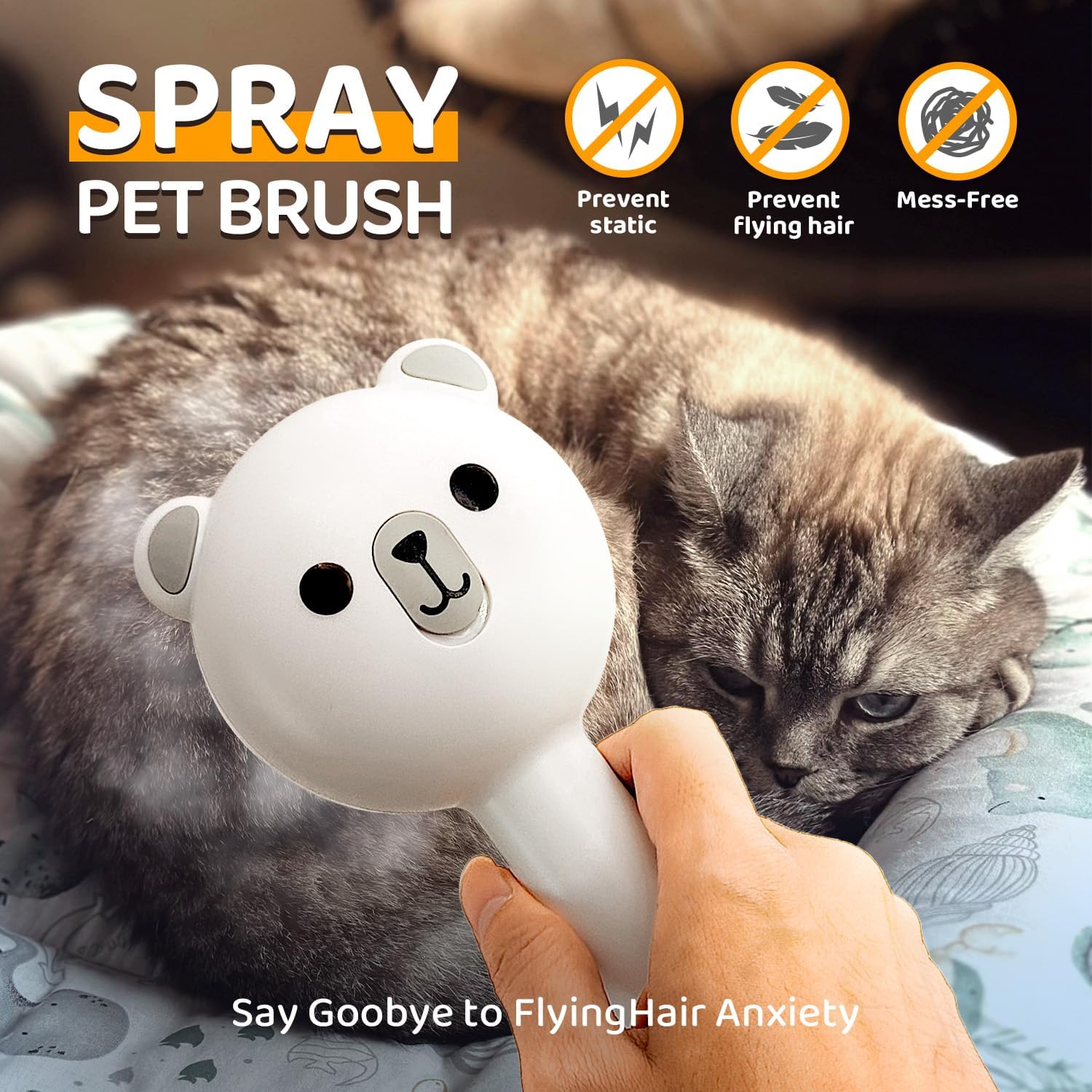 Pecait cepillo vapor gatos resistente al agua para uso diario.