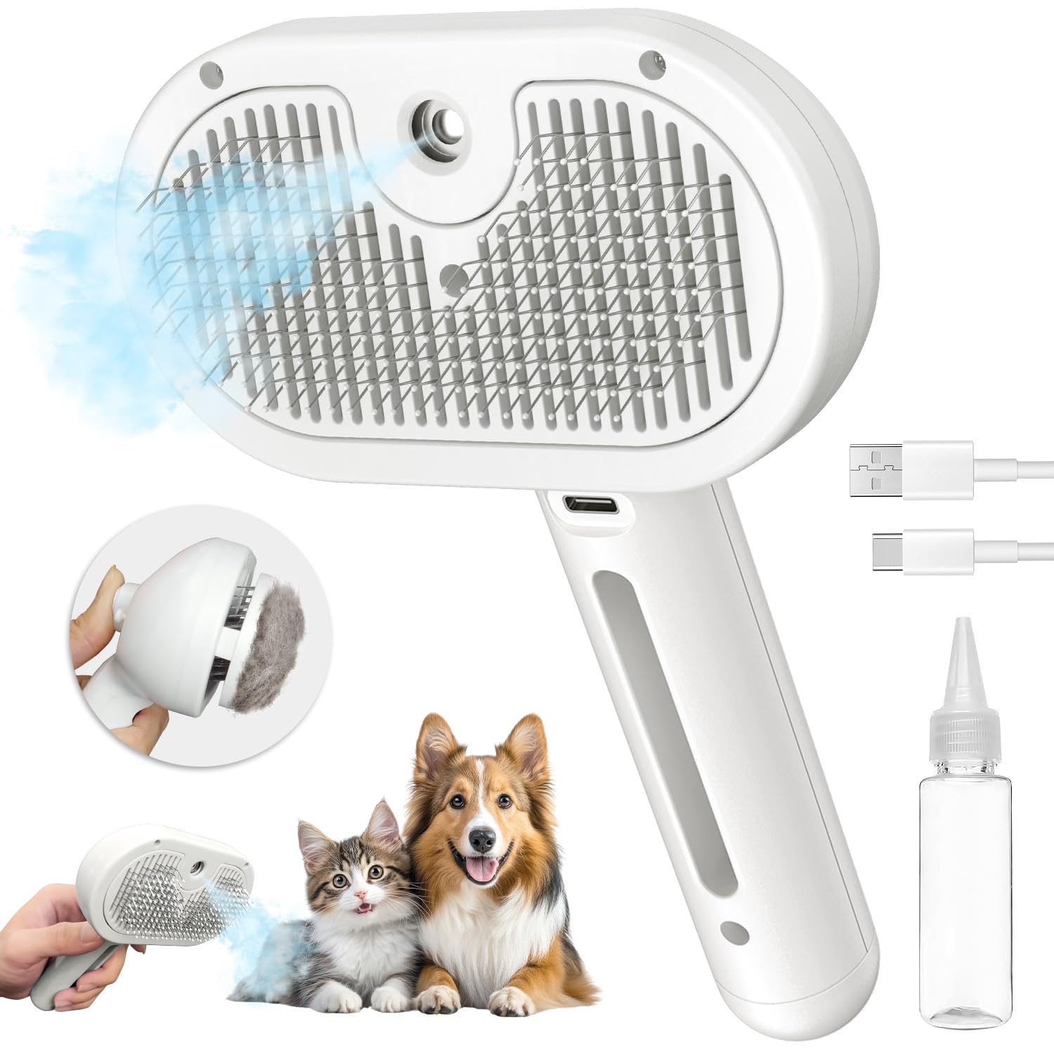 Pecait Cepillo de vapor: vista frontal para uso cómodo y seguro en gatos