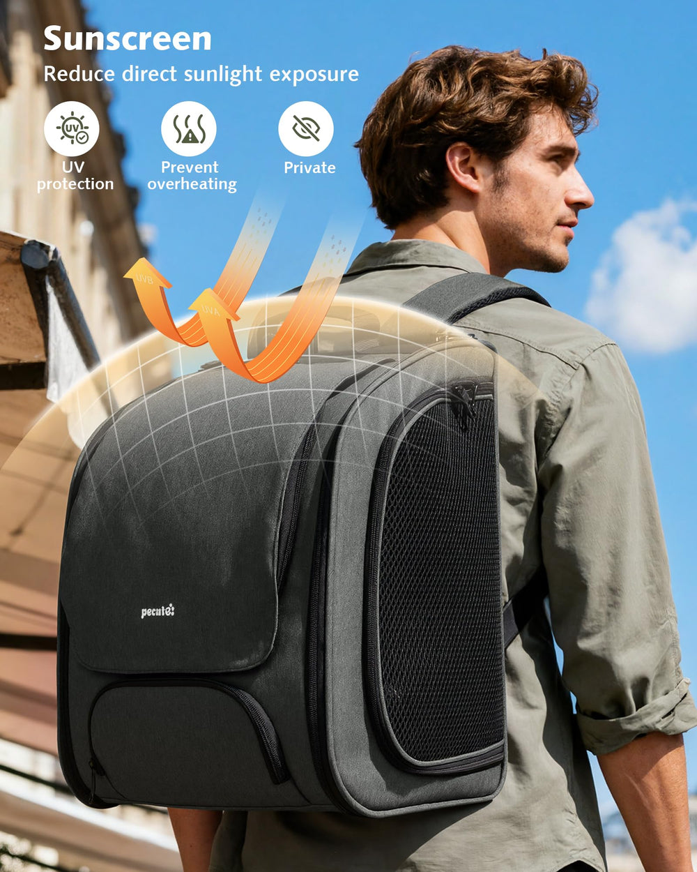 Pecute, bolsillos accesorios, alojamiento para accesorios y documentos.