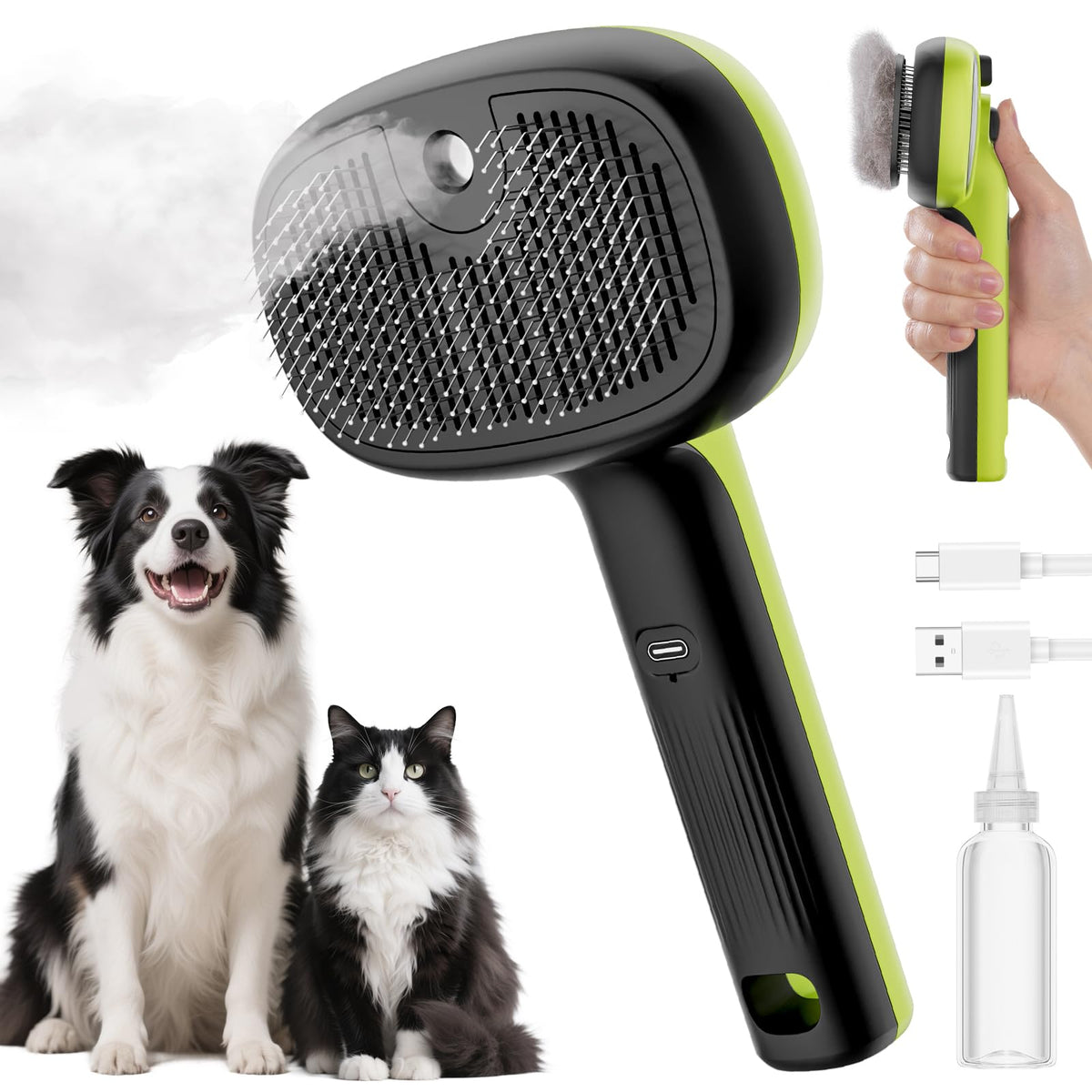 Cepillo de vapor Pecute para gatos en vista general, cómodo para el cuidado diario.
