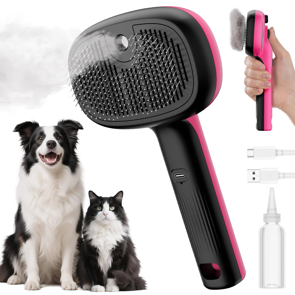 Pecute Cepillo de Vapor para Gatos con autolimpieza para un pelaje suave.