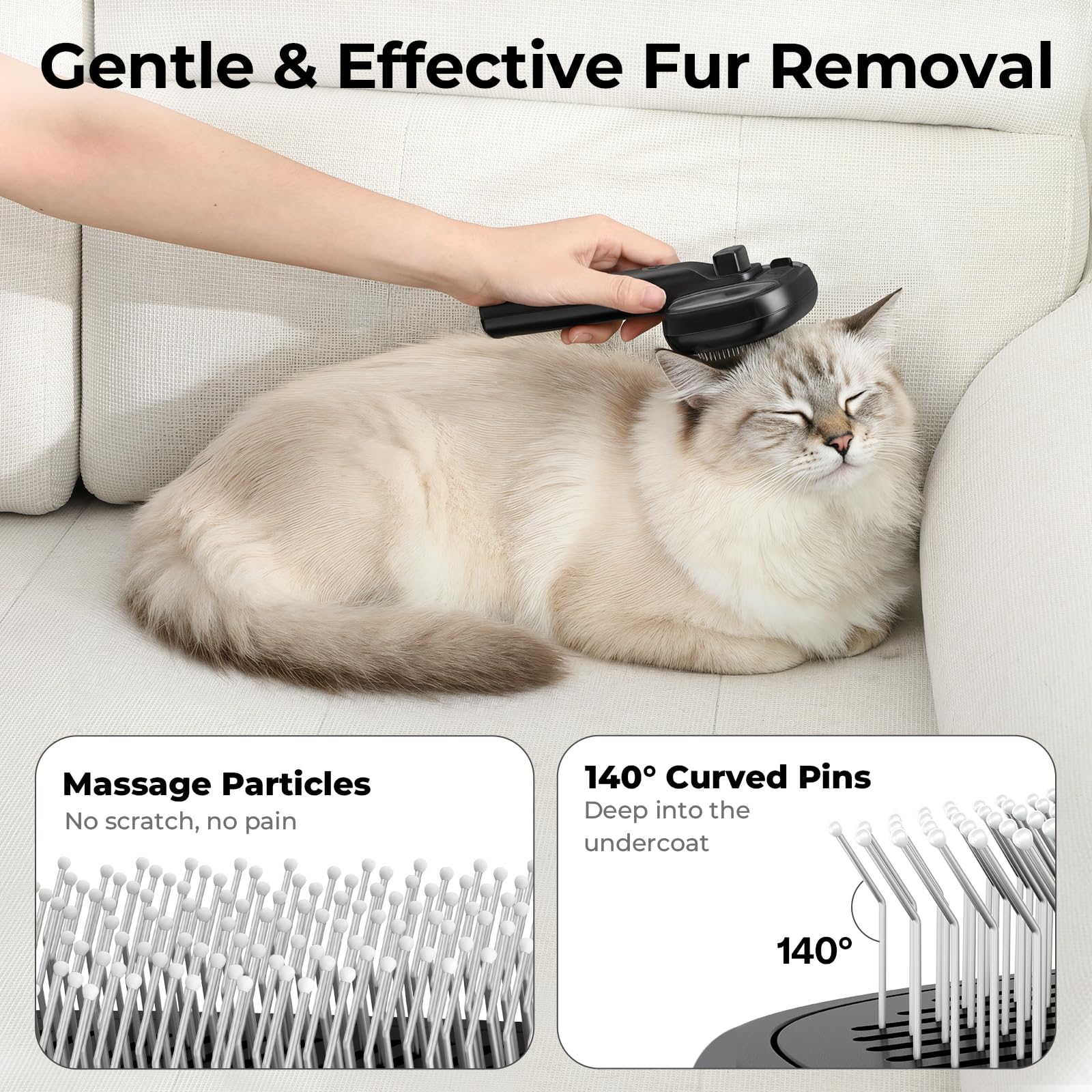Sesión de cuidado diario con el cepillo de vapor Pecute para gatos.