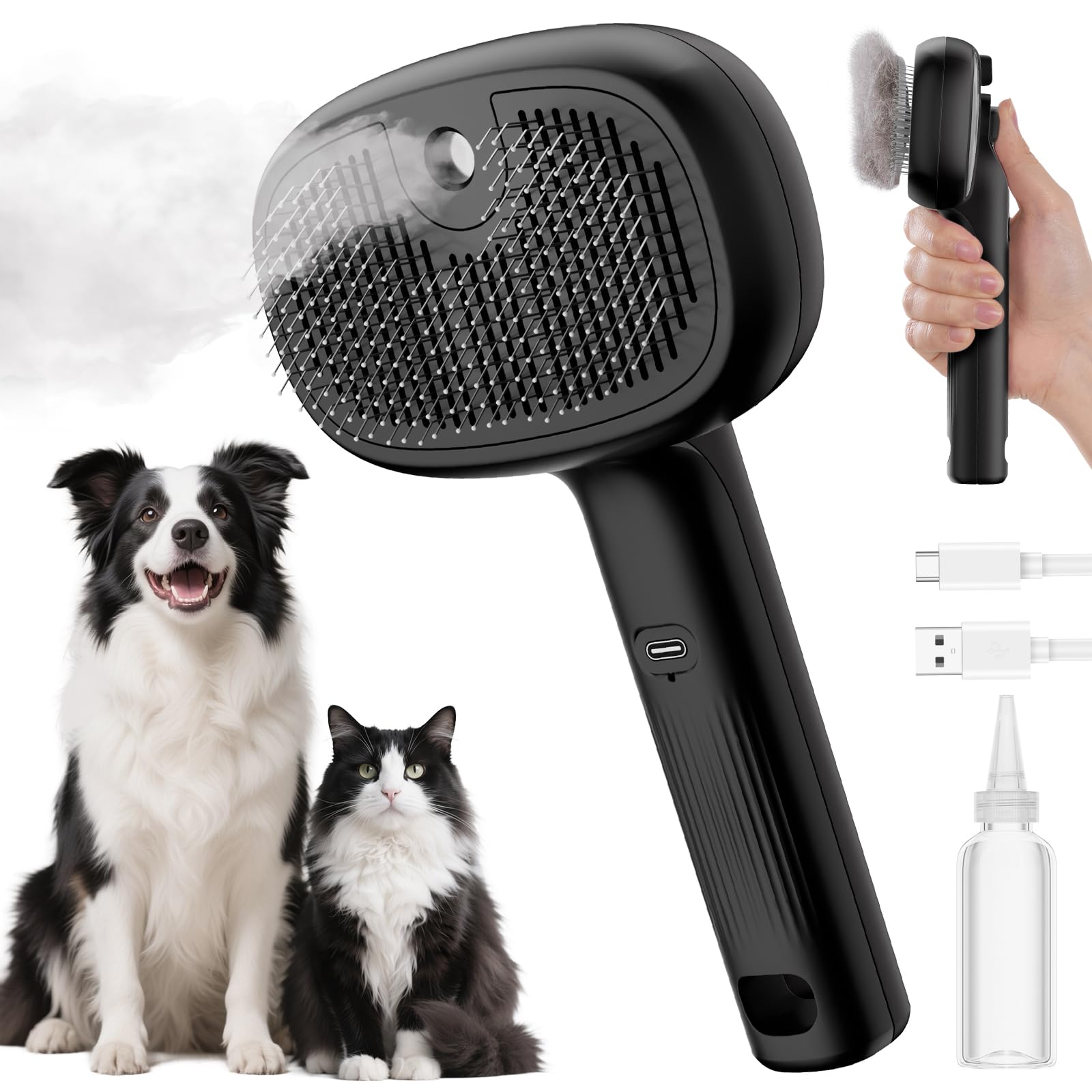 Cepillo de vapor Pecute para gatos en acción, mejora brillo y suavidad del pelaje.