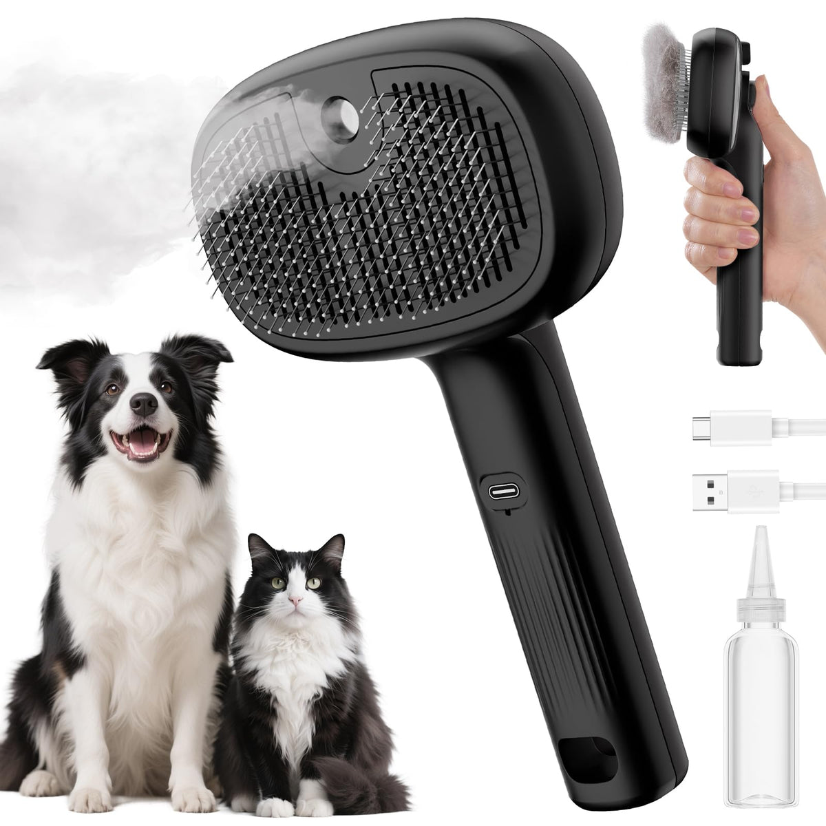 Cepillo de vapor Pecute para gatos en acción, mejora brillo y suavidad del pelaje.