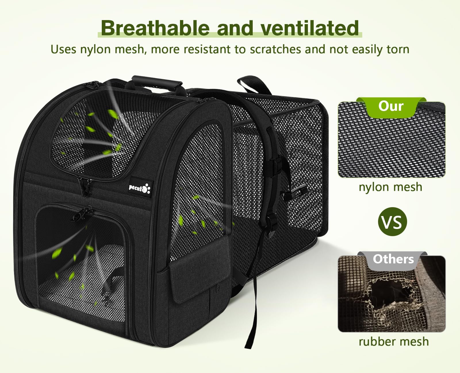 Pecute Gato Mochila Expandible Malla: correas ergonómicas para mayor comodidad