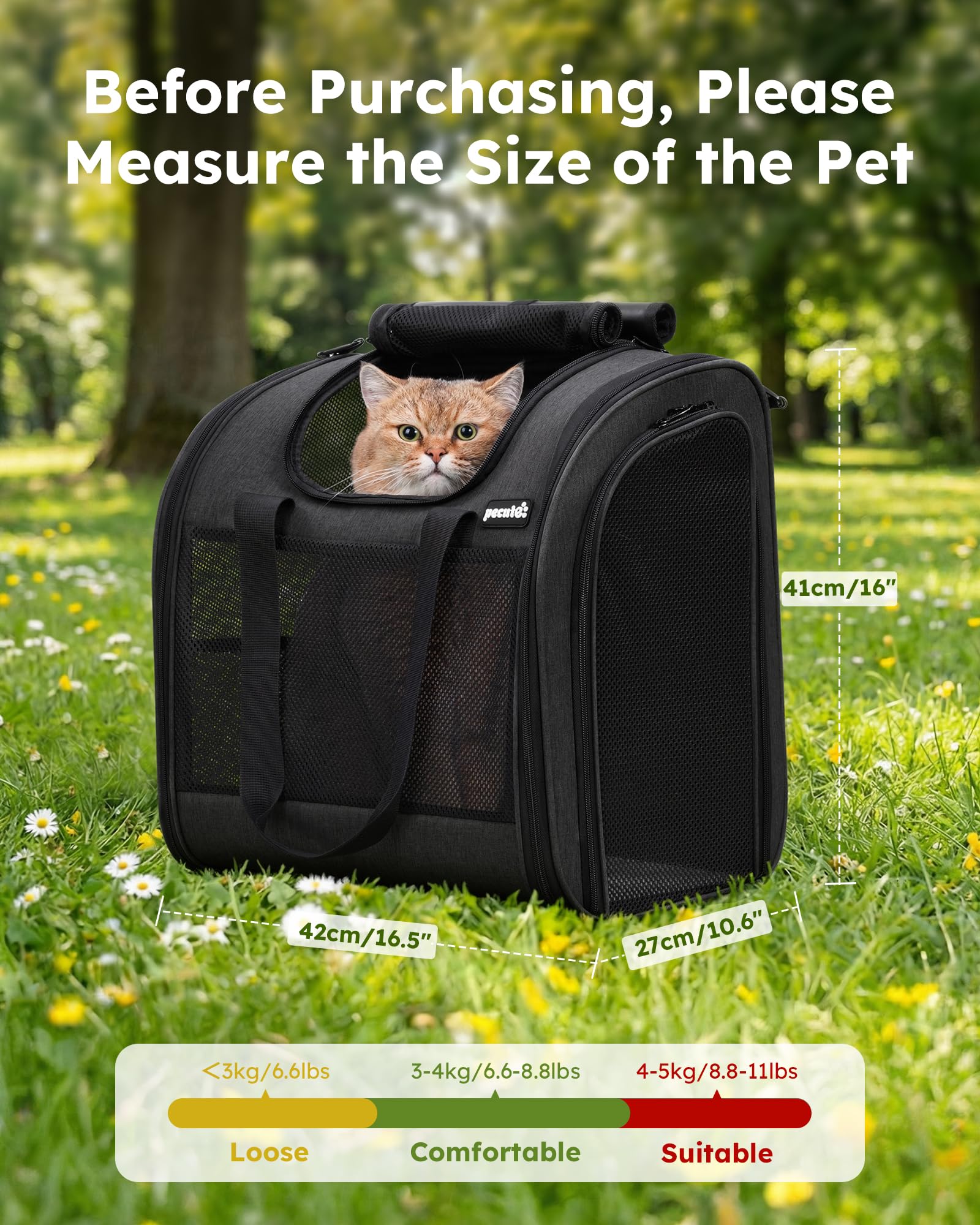 Pecute Mochila para Gato, estructura-resistente: mantiene forma en movimiento.