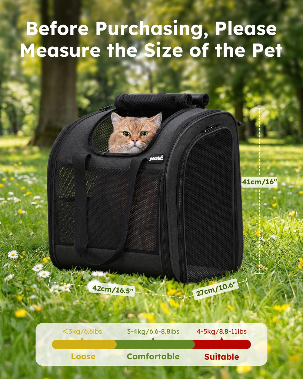 Pecute Mochila para Gato, estructura-resistente: mantiene forma en movimiento.
