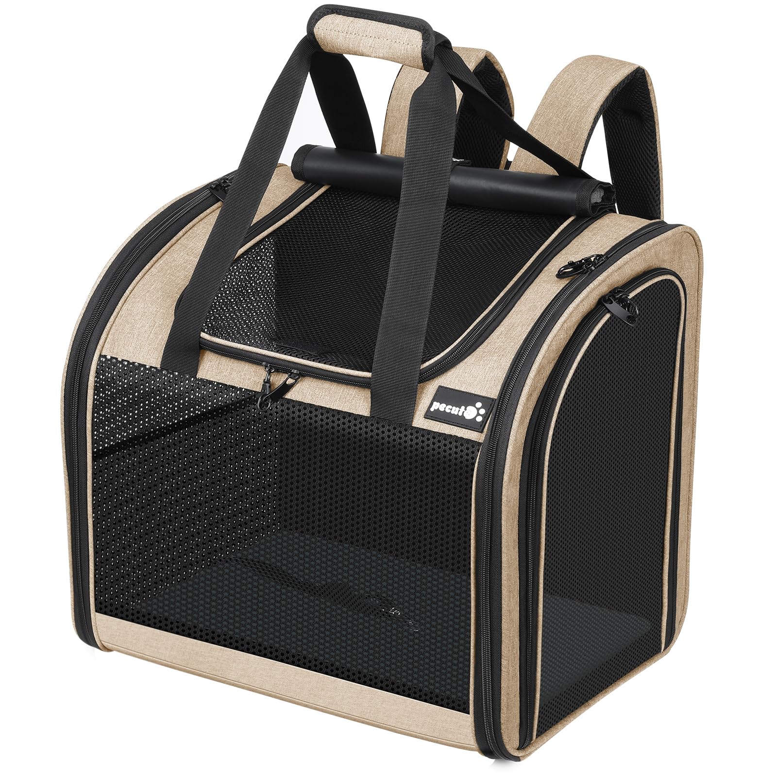 Mochila Pecute para gato con interior ampliado, ideal para viajes confortables.