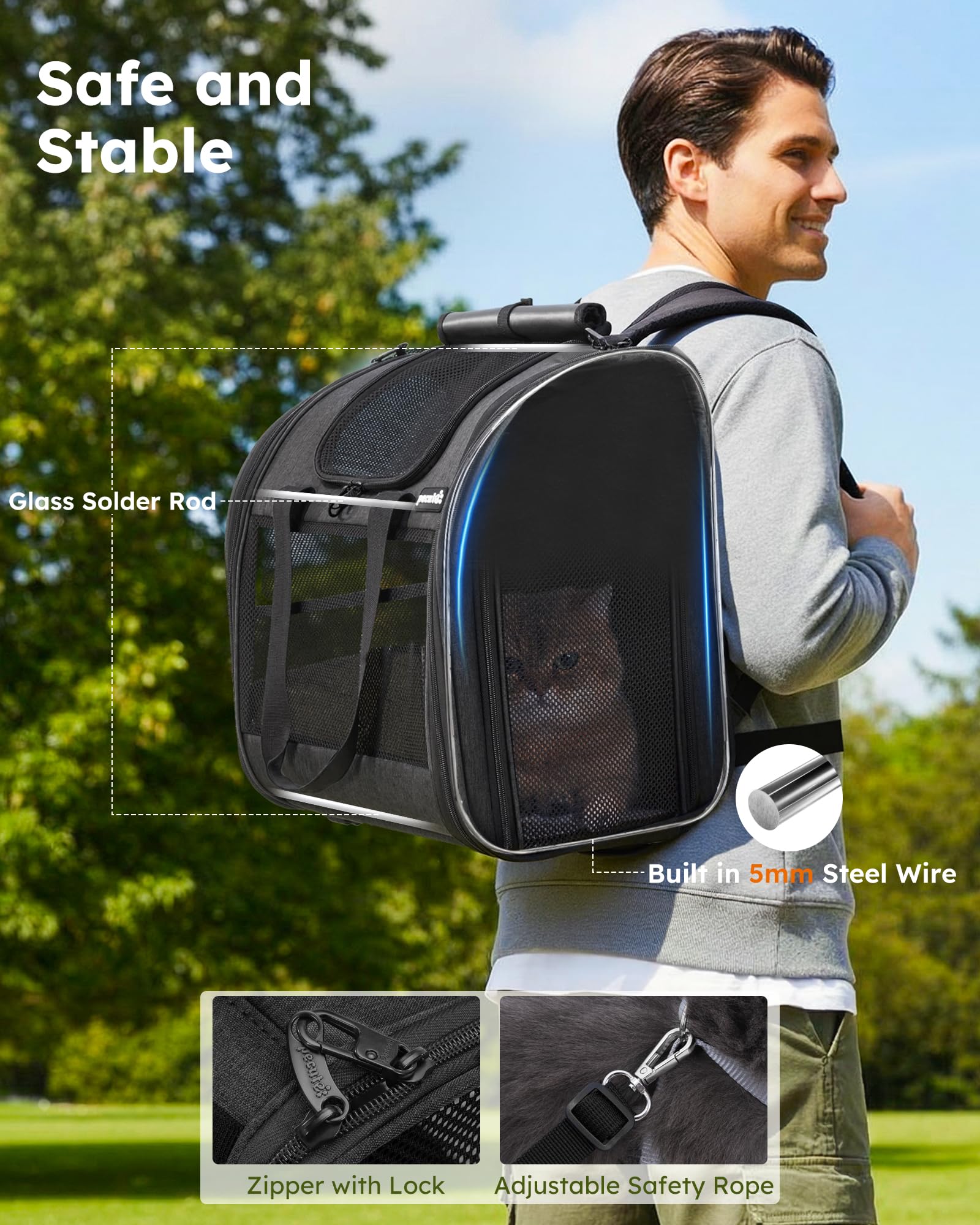 Pecute Mochila para Gato, malla-aire-durable: ventilación constante.