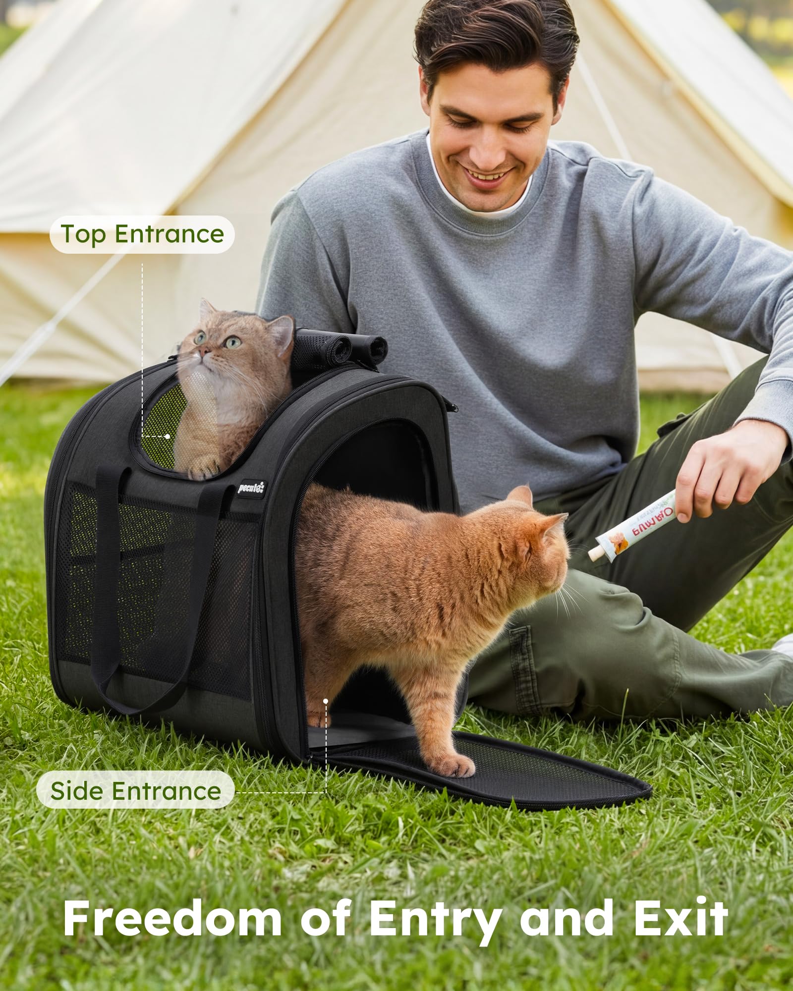 Pecute Mochila para Gato, seguridad-cierre-ajustable: evita escapes con bloqueo.