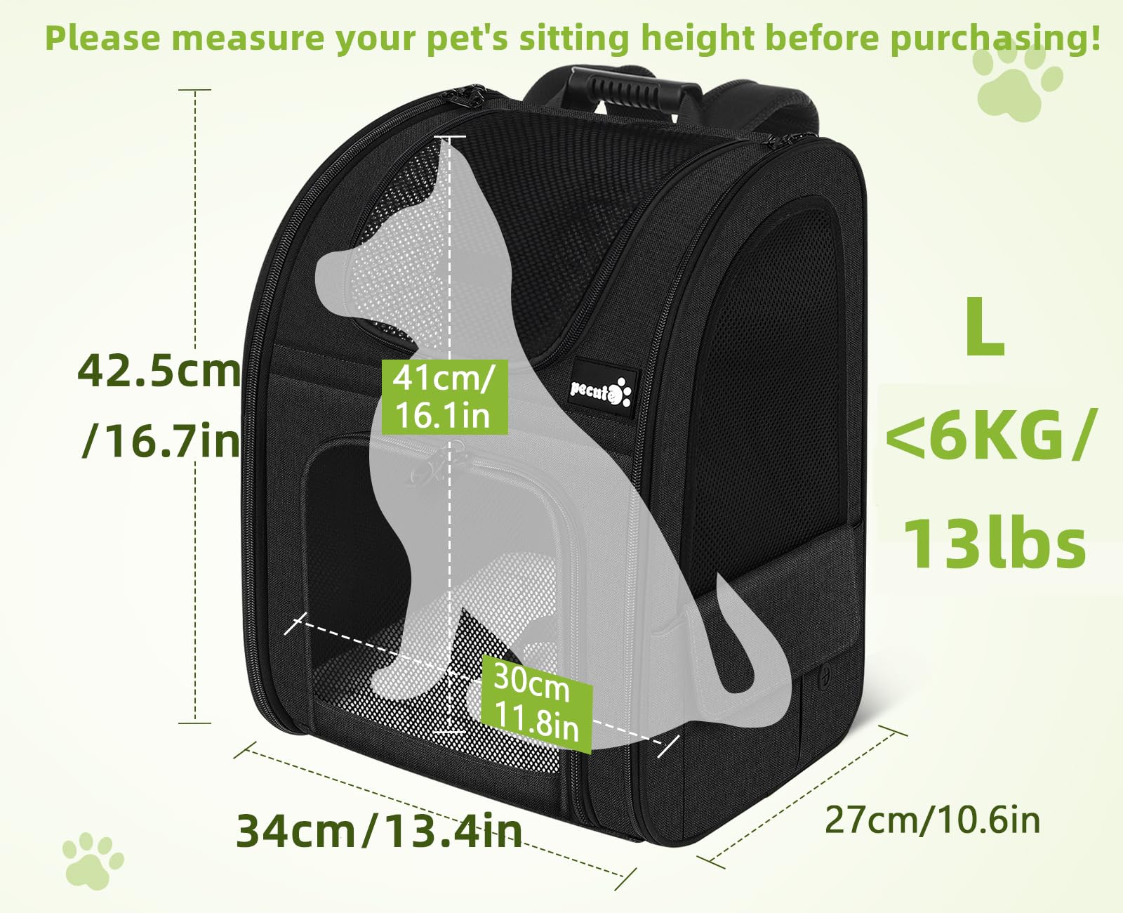Pecute Gato Mochila Expandible Malla: ventilación lateral para mejor flujo de aire