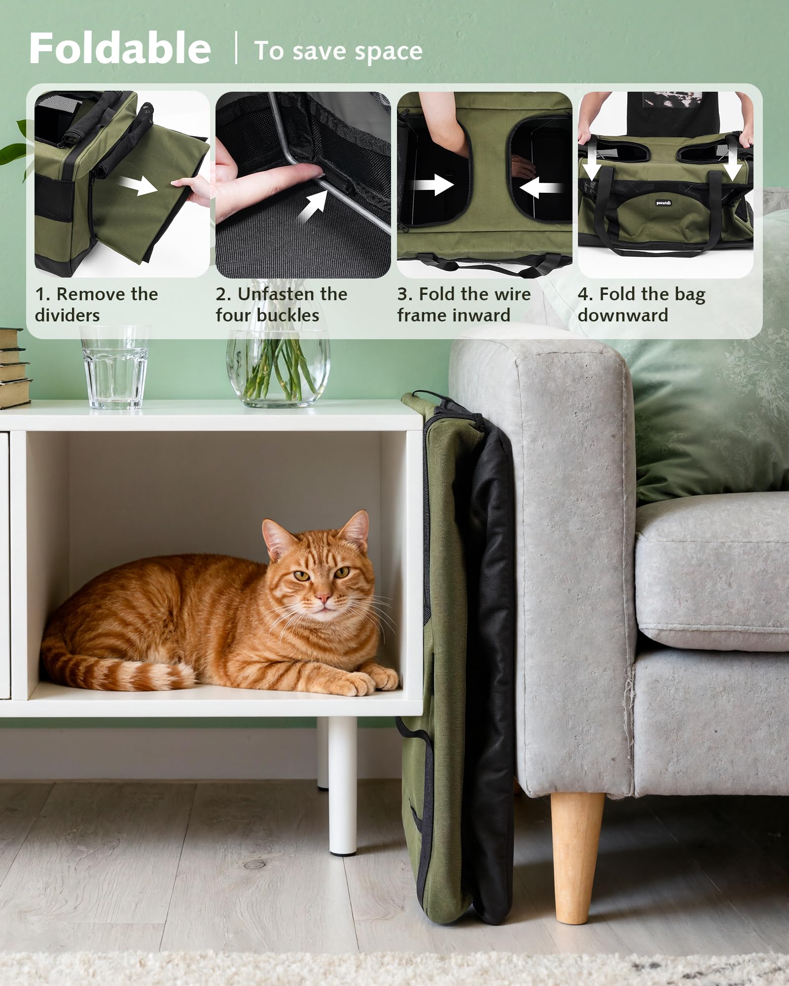 Pecute jaula gatos verde transporte cómodo y seguro
