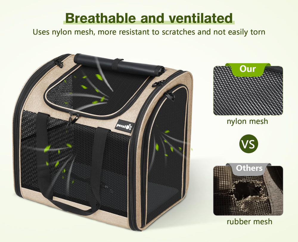 Mochila Pecute: apertura lateral para alimentar o acariciar desde fuera con seguridad.
