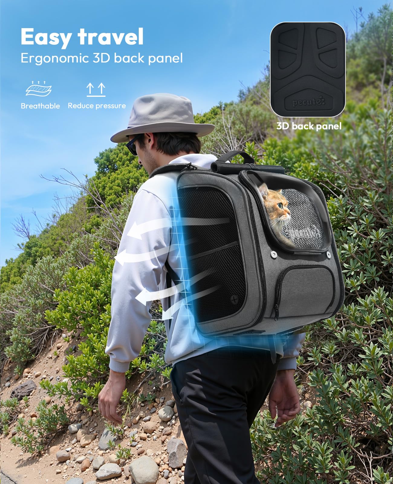 Pecute mochila gato bolsillos delanteros: llevar snacks y accesorios.