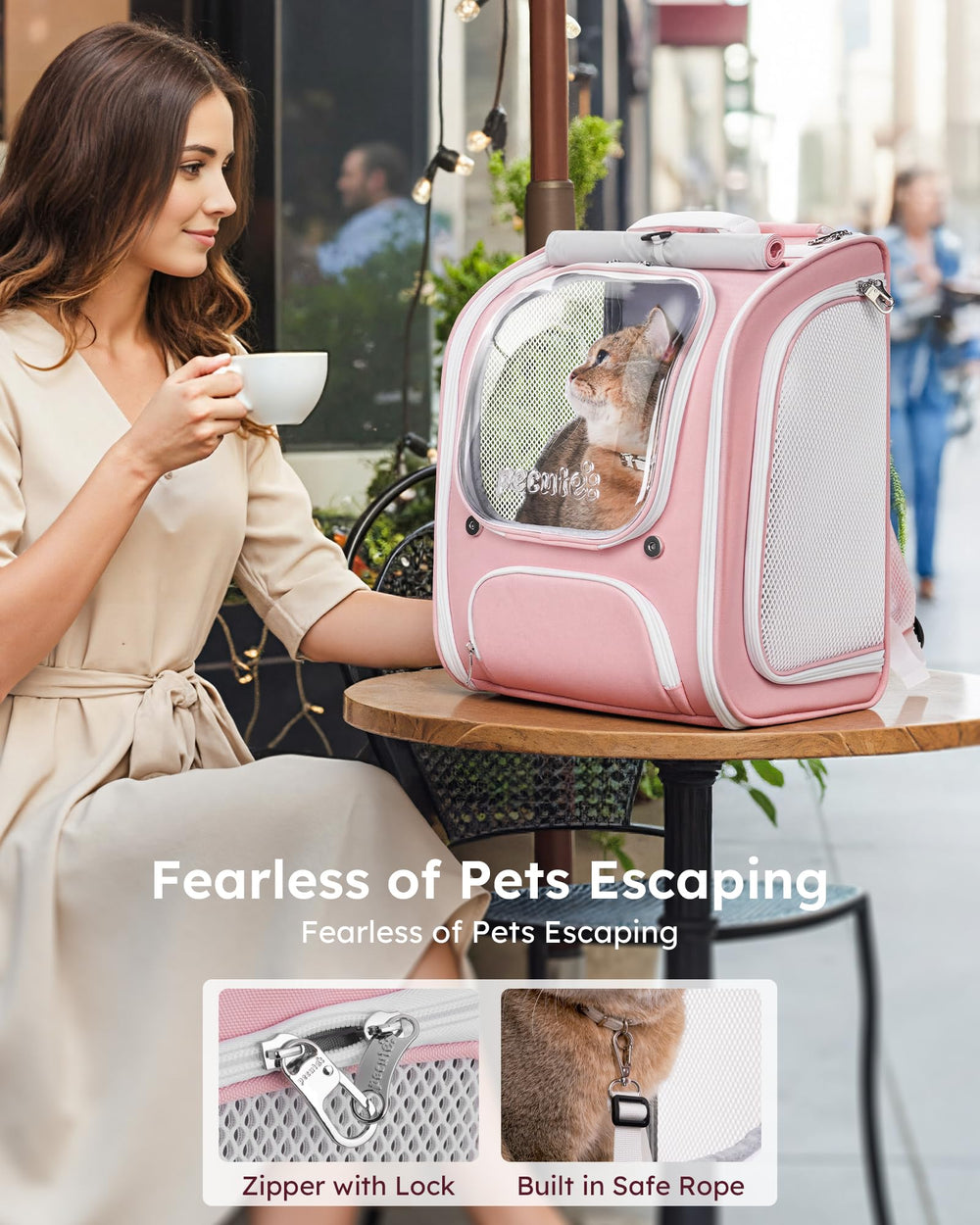 Pecute mochila gato bolsillos frontales y laterales para accesorios
