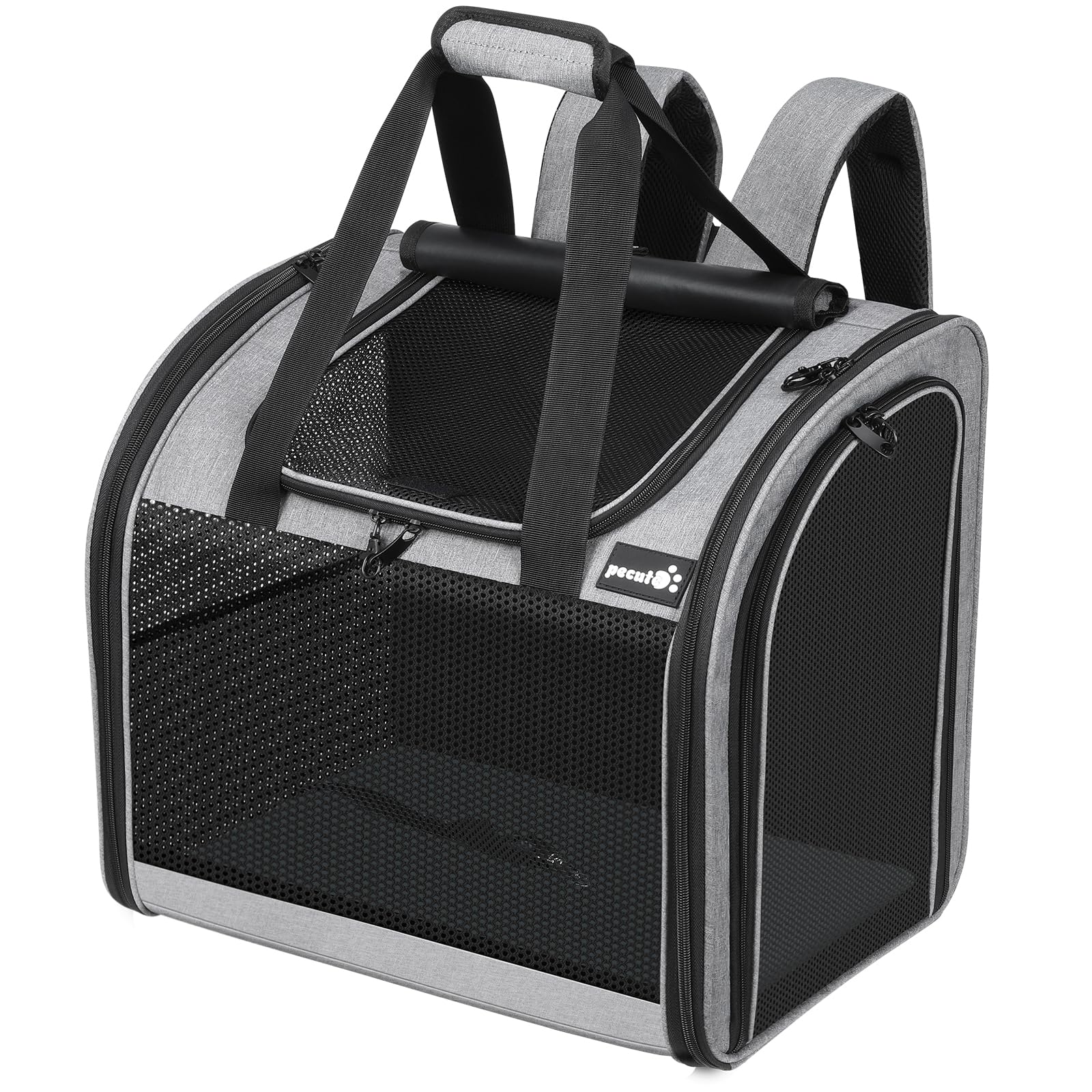 Mochila para gatos Pecute con interior ampliado para mayor libertad de movimiento.