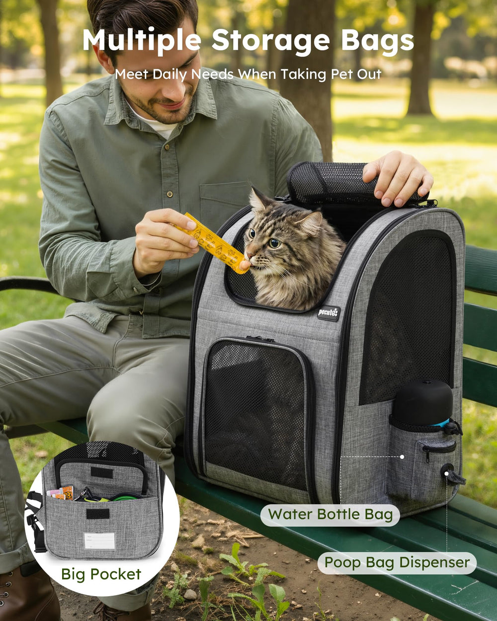 Uso 3 en 1 de la Mochila Pecute: espalda, mano o carrito.