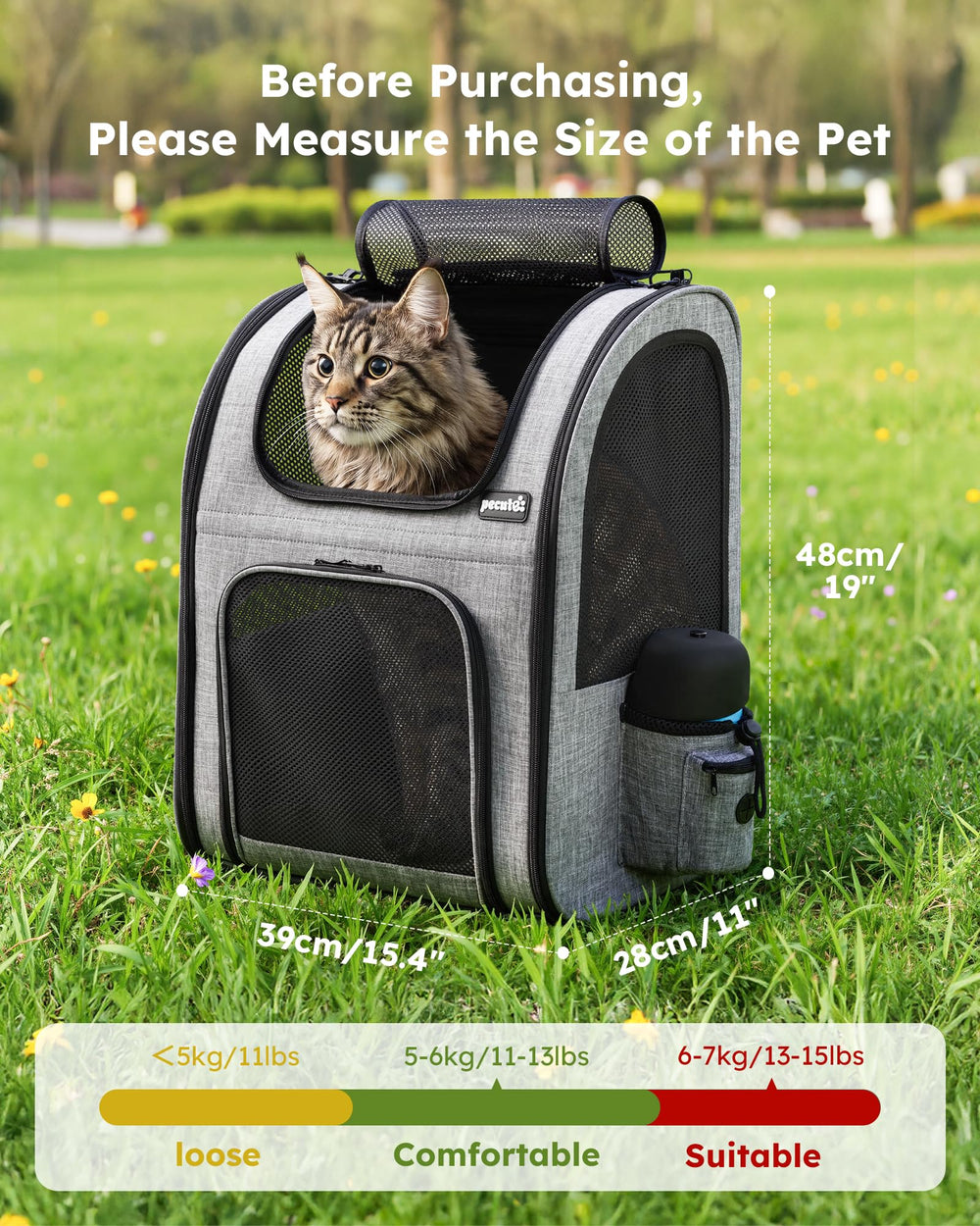 Mochila Pecute para gato con ventana superior de malla para interactuar.