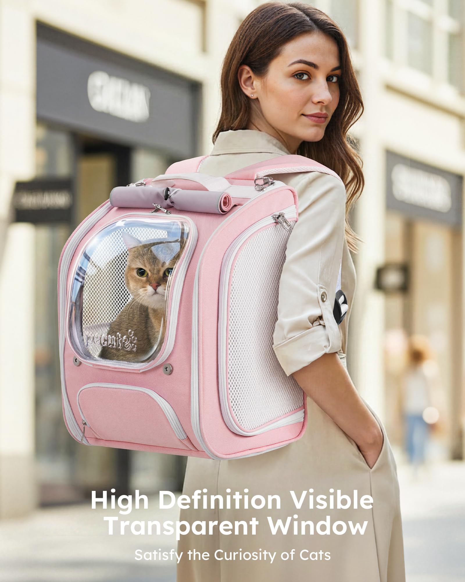 Mochila para gato de Pecute con malla lateral ventilada